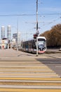 Moscow, Russia, The tram on route 17 runs in the VDNH Royalty Free Stock Photo